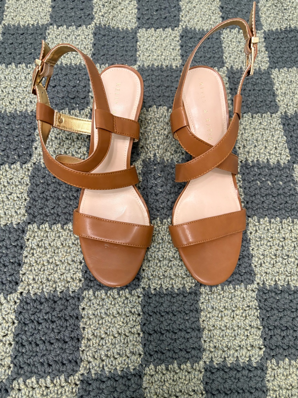 Kelly & Katie Frannie Cognac Brown Strappy Block Heel Sandals - Women